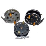 REELS: (3) Early WR Products Speedia 4" narrow drum trotting reel, twin amber handles, button