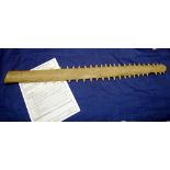 KnifeTooth Sawfish Rostrum or blade, 78cm long, 22 teeth on left, 23 teeth right, dates c early