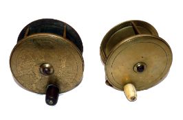 REELS: (2) C Farlow & Co, 191 Strand, London 4" all brass salmon plate wind reel, script engraved