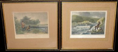 PRINTS: (2) Pair of early hand coloured Victorian Litho prints, The Landing Place and A Killing Fly,