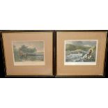 PRINTS: (2) Pair of early hand coloured Victorian Litho prints, The Landing Place and A Killing Fly,