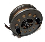 REEL: Allcock Aerial model C815 trotting reel, 4.5" diameter, grey finish, 6 plated spokes with