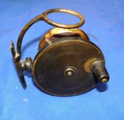 REEL: Fine Malloch patent 4" all brass side casting reel, reversible drum, on/off check, friction