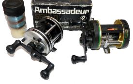 REELS: (2) Abu Ambassadeur 5500C multiplier reel, silver domed end plates, foot stamp 84/2 87/88,