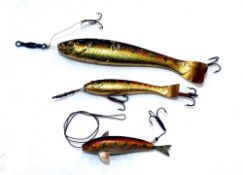 LURES: (3) Collection of 3 Gutta Percha hard rubber lures incl. 2 x unnamed Peel pattern minnows,