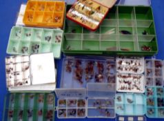 FLIES: Collection of trout fishing flies in an assortment of pocket boxes, 2 x Orvis, mainly dry