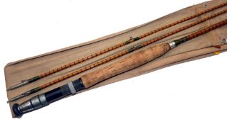 ROD: Allcock "The Leander" 9' 2 piece with correct spare tip, split cane trout fly rod, green
