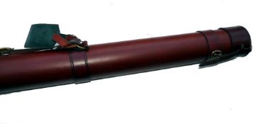 ROD TUBE: High quality burgundy leather rod tube, 63" x 4" removable top cap with strap & buckle,