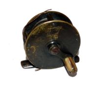 REEL: Rare Hardy 2 1/4" all brass crank wind winch, Rod in Hand and oval trademarks to face plate,