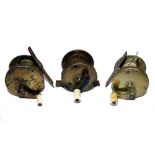 REELS: (3) Collection of 3 early all brass multiplier winches, 1.75"-2" diameter, all with offset