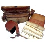 ACCESSORIES: (3) Vintage block leather fly reel case, green baize lined, takes reel to 3.5"