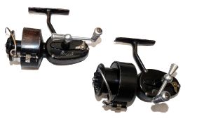 REELS: (2) Early French Mitchell spinning reel, half bail arm, spring folding turned alloy handle, V