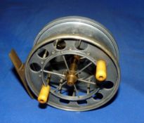 REEL : Early Allcock Aerial 4" wide drum alloy ventilated Centrepin reel, German silver front rim, 6