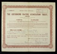 Great Britain The Greyhound Racing Association Trust Ltd, Share Certificate 1948 in brown print with