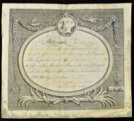 Glasgow Merchant House Membership Certificate 1840 displaying a view of the Merchant House to the