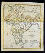 India attractive Map of India and Ceylon c1800s fine detail of cities, towns and topography,