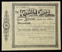 New Zealand The Kathleen Crown Limited Share Certificate 1900 (Mines at Coromandel on the Hauraki