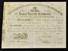 Great Britain The Farmers & General Fire & Life Insurance Share Certificate 1842 for One £10 share