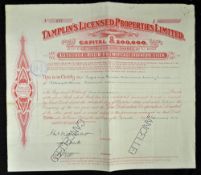 Great Britain Tamplin's Licensed Properties Ltd Debenture Certificate 1942 for £100, red, punch