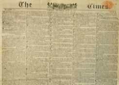 The Times Newspaper 1815 dated 13 July with contents relating to post Waterloo news. Long letter