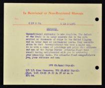 WWII Restricted US Navy Message to 'C IN C WA.', a typed letter entitled 'Deferred', relating to '