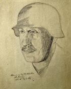 Original Artwork Roman Zenzinger 1943 depicting Mountain Infantry Policeman in pencil on paper