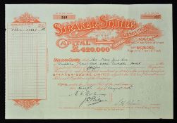 Great Britain Straker-Square Ltd 1925 Share certificate for 55 Proprietors shares. Orange