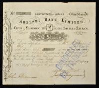 Great Britain The Adelphi Bank Ltd. (Liverpool) Share Certificate for one £20 share dated 1863, with