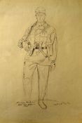 Original Artwork Roman Zenzinger German Foot Soldier a fine portrait in pencil showing a German foot
