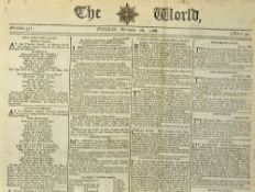 The World Newspaper 1788 dated 28 Oct contents include Mr (Patrick Cotter) O'Brien, the Irish giant,