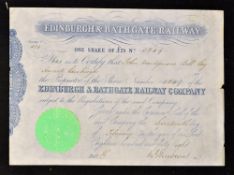 Great Britain Edinburgh & Railway Share Certificate 1848 for one £25 share made out to an Advocate