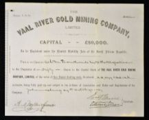 South Africa Republic The Vaal River Gold Mining Company Ltd Share Certificate 1887 certificate