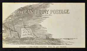 Ocean Penny Postage c1850s Printed Envelope proposing a cheap One Penny postage to overseas.