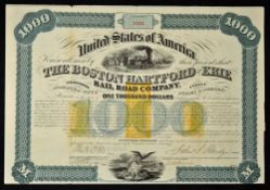 America The Boston Hartford and Erie Railroad Co Share Certificate 1866 7% LOAN. Bearer bond for $