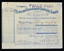 Australia The Victorian Consolidated Gold Fields Limited Share Certificate 1905 (Mines in