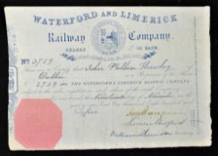 Great Britain Waterford and Limerick Railway Company Share Certificate 1845 for One £50 share.