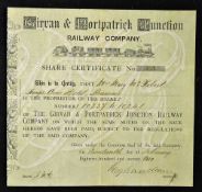 Scarce Great Britain Girvan & Portpatrick Junction Railway Company Share Certificate 1872 (