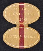 Railway Festiniog Railway 1910 First Class Free Pass issued to A.G. Reid who was probably an