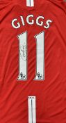 Signed Ryan Giggs and Alex Ferguson Manchester United football shirts both home shirts, Ryan Giggs