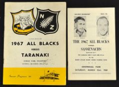 2x 1968 New Zealand rugby programmes consisting of 1967 All Blacks v Sassenachs 23d Mar and v 1967
