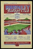 1952-53 Burnley v Manchester United football programme date 14 Mar league match, in good, clean