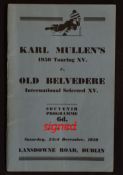 Rare 1950 Karl Mullins "British Lions XV" signed rugby programme - v Old Belvedere international