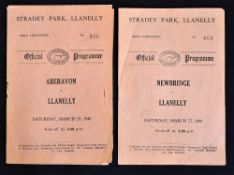 2x 1947/48 Llanelli rugby programmes (H) - v Aberavon 20/3/48 and v Newbridge 27/3/48 - some minor