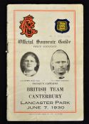 1930 British Lions v Canterbury rugby programme - played at Lancaster Park Christchurch which saw