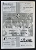 1995/96 European Super Cup Final Real Zaragoza v Ajax football programme 6 Feb, 1st Leg, a single