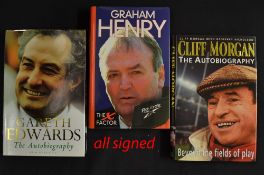 3x Signed Rugby Autobiographies - to include Gareth Edwards - "The Autobiography" 1st edition 1999