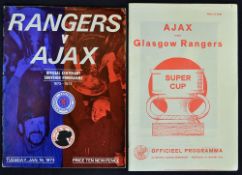 1972/3 European Super Cup Final Rangers v Ajax football programme 1st Leg dated 16 Jan t/w Ajax v