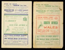 2x 1951 South Africa rugby tour to UK programmes played in Wales to incl v Wales December '51