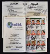 2005 Wales rugby tour to Canada signed programme and team sheet - played on Saturday 11 June at York