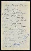 1947/1948 FA Cup winning season for Manchester United and full player squad autographs in ink on